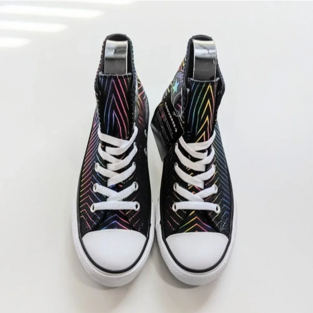 Converse CTAS Hi Black/White/Black Rainbow Women's 6 - Picture 3 of 6